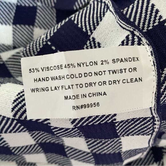 Shoshanna Blue White Gingham Print Knit Stretch Dress size large - Picture 6 of 7